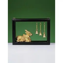 Ekaa Handicrafts Gold Brass Nandi With Bells On Wooden Frame-picture-44