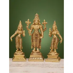 Ekaa Handicrafts Gold Lord Vishnu with Bhudevi and Sridevi-picture-25
