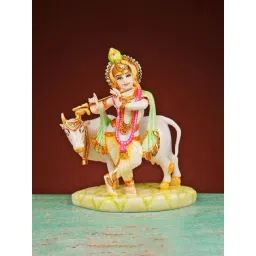 Ekaa Handicrafts Hand Painted Krishna Statue With Cow In Culture Marble-picture-23