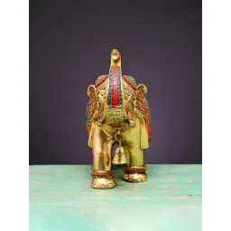 Ekaa Handicrafts Multicolour Brass Maharaja Elephant Showpiece For Decor In Stonework-picture-35