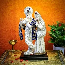 Ekhasa Aura Series Marble Dust Radha Krishna Murti (8 inch, Medium Size) | Gemstone Zircon Studded Radha Krishna Statue | Resin Radha Krishna Idol | Radhe Krishna ki Murti for Pooja, White, Religious-picture-10