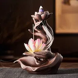 Ekhasa Ceramic Agarbatti Stand Backflow Smoke Fountain for Home Decor with Ash Catcher | Incense Stick Holder Agarbati Stand | Back Flow Cone Incense Holder Wave Smoke Dhoop Stand Fountain Waterfall-image-31
