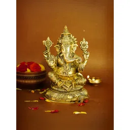 Ekhasa Gold Toned Lord Ganesha Religious Brass Idol Showpiece-picture-16