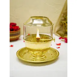 Ekhasa Gold Toned Pure Brass Akhand Jyot Diya With Adjastable Screw 250 ml Oil Capacity-picture-26