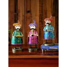 Ekhasa Pink and Blue 3 Pieces Rajasthani Musicians Metal Figurine Showpiece-picture-36