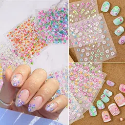 ekinsu NEW_12 Sheets 3D Mix Color Flower Nail Art Stickers-picture-40