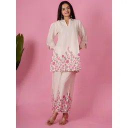 EKISHA Floral Printed Pure Cotton Mandarin Collar Tunic With Trousers Co-Ords-picture-10