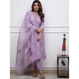 Ekta Textiles Women Paisley Embroidered Regular Thread Work Kurti with Pyjamas & With Dupatta-picture-36