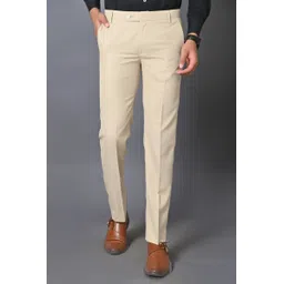 Men Regular Fit Beige Cotton Blend Trousers-image-9