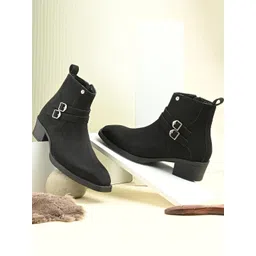 El Paso Men Black Ankle Dual Buckle Solid Chelsea Boots-picture-24