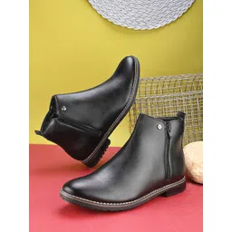 El Paso Men Black Solid Mid Top Flat Boots-picture-41