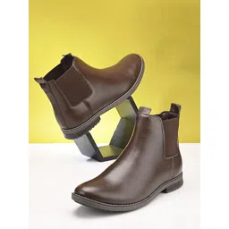 El Paso Men Brown Solid Synthetic Leather Mid-Top Flat Boots-picture-13