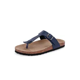 El Paso Men Buckle Detailed Leather Slip-On Flip Flops image 2