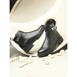 El Paso Women Black Soli Buckle details Stylish Synthetic Casual Boots-picture-40