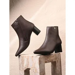 El Paso Women Brown Ankle Pointed Shape Zip Synthetic Block Boots-picture-16