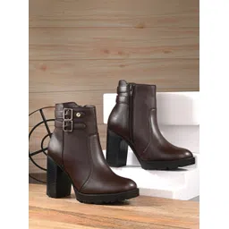 EL PASO Women Brown Faux Leather Casual Chelsea Boots Boots For Women-picture-27