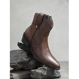 EL PASO Women Brown Faux Leather Casual Slip On Cowboy Boots Boots For Women-picture-31