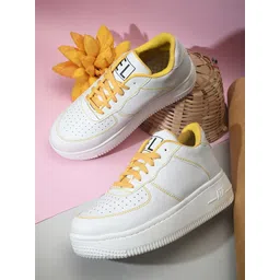 El Paso Women White & Yellow Perforations Lightweight Sneakers-picture-19