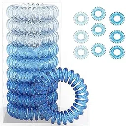 El Regalo 9 Pcs Spiral Hair Ties, No Crease Coil Hair Ties, Phone Cord Hair Ties for Thick Hair - Ponytail Holder Elastics for Kids/Girls/Women (Ocean Blue Shades)-picture-10