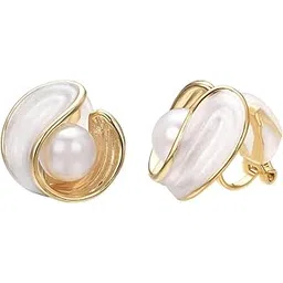 el regalo Fancy Pearl Clip-On Earrings for Non-Pierced Ears – Oil Drop Pearl & Leaf Design – Elegant Press-On Stud Earrings for Girls & Women – Classic Look, Comfortable Fit-picture-18