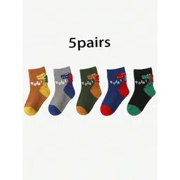 EL REGALO Kids Pack of 5 Patterned Cotton Ankle Length Socks-picture-38