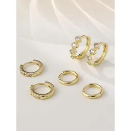 EL REGALO Set Of 3 Artificial Stones Studded Circular Shaped Hoop Earrings-picture-14