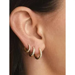 EL REGALO Set Of 3 Artificial Stones Studded Circular Shaped Hoop Earrings-picture-13