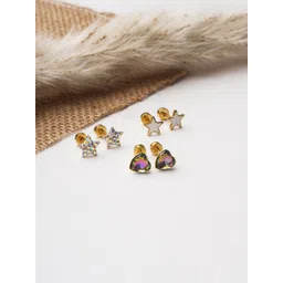 EL REGALO Set of 3 Stainless Steel Artificial Stones Stud Earrings-picture-24