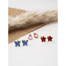 EL REGALO Set of 3 Stainless Steel Artificial Stones Stud Earrings-picture-26