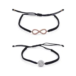 EL REGALO Unisex Set 2 Gold-Toned & Black Gold-Plated Wraparound Bracelet-picture-11