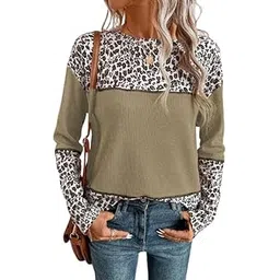 elaccent Sweater for Women Printed Waffle Knit Long Sleeve Pullover Crew Neck Winter-picture-10