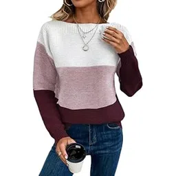 elaccent Women's Contrast Color Knitted Pullover Sweater with Round Neck for Autumn and Winter-picture-13
