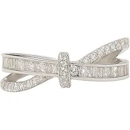 ELARVIA - Silver Bow Design Adjustable Ring for Women | Zircon Stone Studded Elegant Korean Jewellery | Anti-Tarnish Trending Jewellery For Her-picture-21