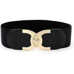 Elastic Fabric Waist Belt for Women Dresses C-Shaped Design Stretchy Ladies Black Belt for Saree Girls Jeans - Free Size.-picture-25