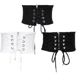 elbme Womens Elastic Wide Waist Belt Stretch Waspie Corset Waist Band Black-picture-16