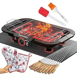 Electric Barbeque Grill For Home 2000W Electric Bbq Grill Tandoori Maker Smokeless Barbeque Grill Set Indoor/Outdoor Barbicue Paneer tikka Veg & Nonveg Griled 12 Stick, Gloves Set 2 Oil Brush-image-17