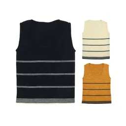 Elefantino Pack Of 3 Sleeveless Striped Sweater Vests - White Black & Mustard-picture-43