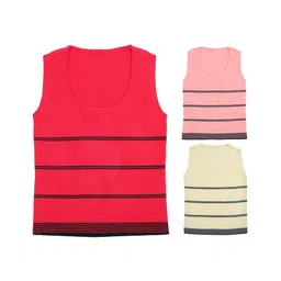 Elefantino Pack Of 3 Sleeveless Striped Sweater Vests - White Pink & Red-picture-11