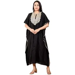Elegant Black Women’s Rayon Kaftan | Golden Embroidered Yoke, Adjustable Waist.-picture-29