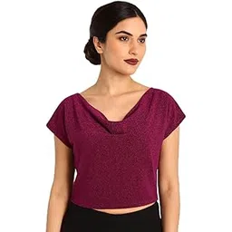 Elegant Draped V-Neck Crop Top, Burgundy Shimmer, Short Sleeve-picture-38