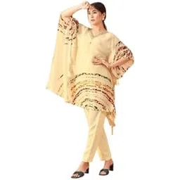 Elegant Pastel Yellow Crepe Kaftan Set for Women. Modern Wear – Mocna-picture-15