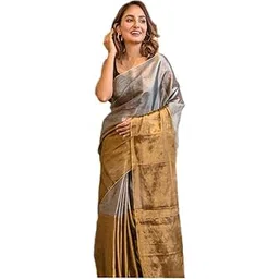 Elegant Two-Tone Silk Saree, Silver and Gold Colour, Traditional Indian Wear-picture-51