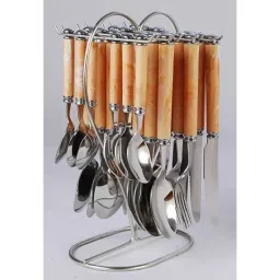 Elegante 24 Pcs Viva Light Brown Stainless Steel &a; Plastic Cutlery Set, SL-107 (Pack of 3)-picture-14