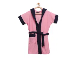 ELEVANTO Kids Pink & Navy Blue Solid Bath Robe With Hood-picture-19