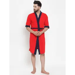 ELEVANTO Men Red Solid Bathrobe-picture-37
