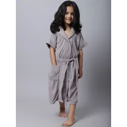 ELEVANTO Unisex Kids Grey Solid Bath Robe-picture-20