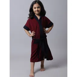 ELEVANTO Unisex Kids Maroon & Navy-Blue Solid Bath Robe-picture-22