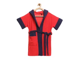 ELEVANTO Unisex Kids Red & Navy Blue Colourblocked BATHKIDOO Bath Robe-picture-27
