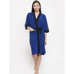 ELEVANTO Women Blue Solid Bath Robe-picture-41