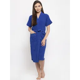 ELEVANTO Women Blue Solid Bath Robe-picture-18